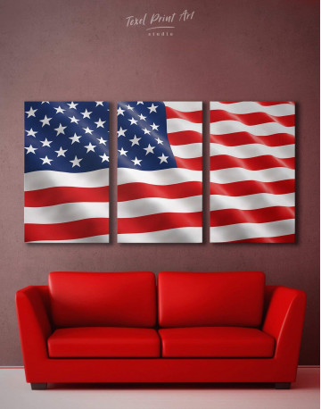 3 Panels National Flag of the USA Canvas Wall Art