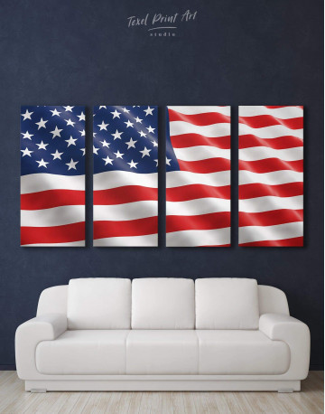 4 Panels National Flag of the USA Canvas Wall Art