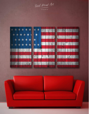 3 Panels Flag of the USA Canvas Wall Art