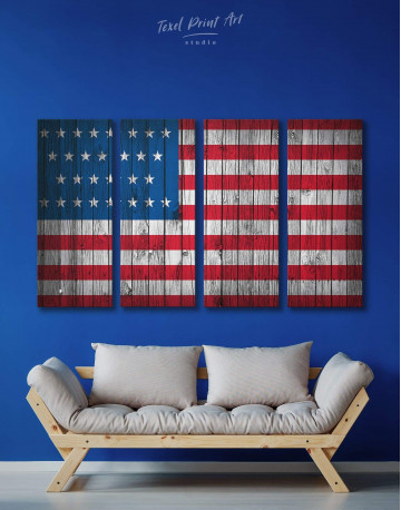 4 Panels Flag of the USA Canvas Wall Art