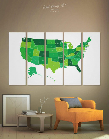 5 Panels USA Country Map Canvas Wall Art