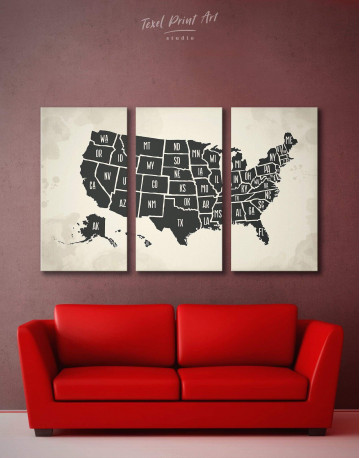 3 Panels Modern USA Map Canvas Wall Art