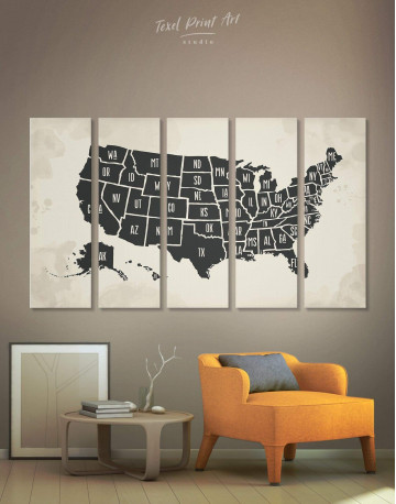 5 Pieces Modern USA Map Canvas Wall Art