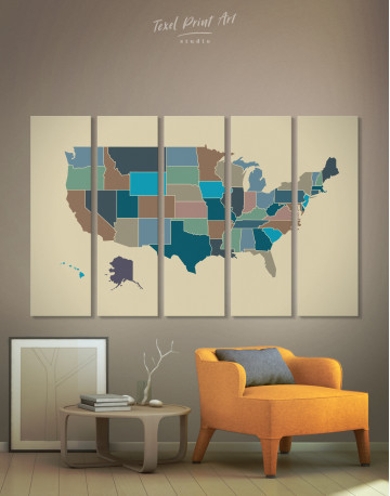 5 Panels USA Abstract Map Canvas Wall Art
