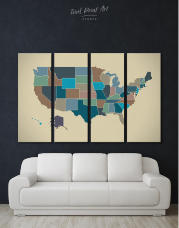 4 Panels USA Abstract Map Canvas Wall Art