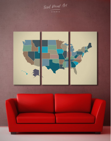 3 Panels USA Abstract Map Canvas Wall Art