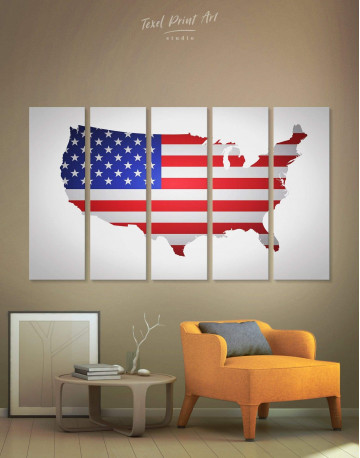 5 Piece Patriotic USA Map Canvas Wall Art