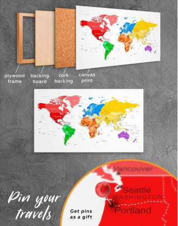 3 Panels Detailed Push Pin World Map Canvas Wall Art - image 2