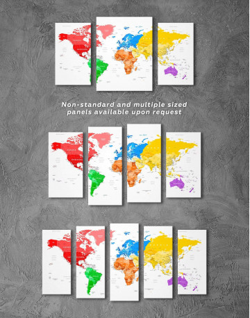 4 Panels Detailed Push Pin World Map Canvas Wall Art - image 5