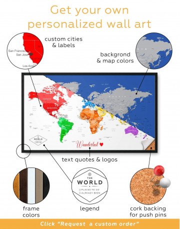 Framed Detailed Push Pin World Map Canvas Wall Art - image 2