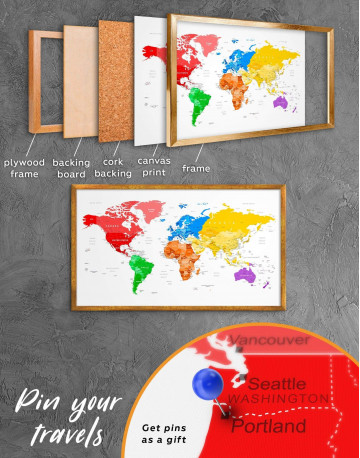Framed Detailed Push Pin World Map Canvas Wall Art - image 3