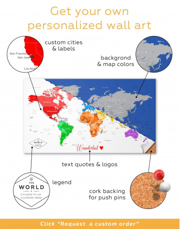 Detailed Push Pin World Map Canvas Wall Art - image 4