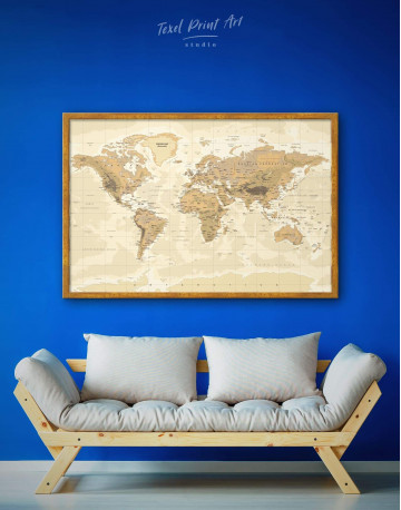 Framed Classic Brown World Map Canvas Wall Art - image 1