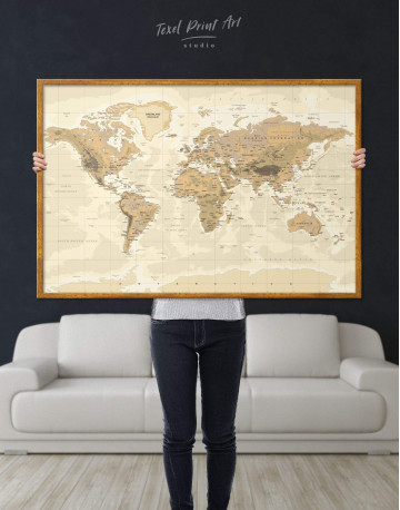 Framed Classic Brown World Map Canvas Wall Art - image 6