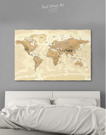 Classic Brown World Map Canvas Wall Art - image 1