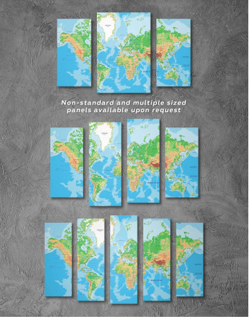 5 Panels Physical Push Pin World Map Canvas Wall Art - image 3