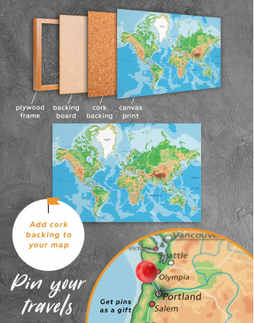 Physical Push Pin World Map Canvas Wall Art - image 5