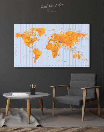 Time Zone World Map with Push Pins Canvas Wall Art - image 7