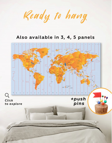 Time Zone World Map with Push Pins Canvas Wall Art - image 5