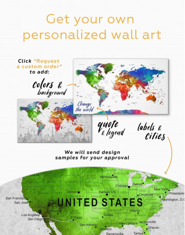3 Pieces Watercolor Sightseeing Push Pin World Map Canvas Wall Art - image 2