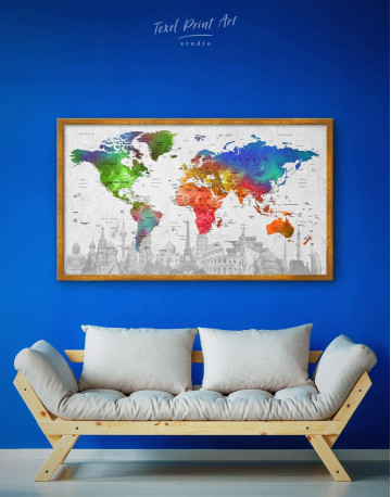 Framed Watercolor Sightseeing Push Pin World Map Canvas Wall Art - image 5