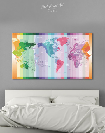 Multicolor Push Pin World Map with Time Zones Canvas Wall Art - image 4
