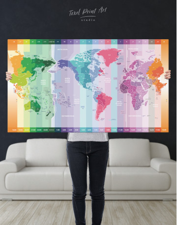 Multicolor Push Pin World Map with Time Zones Canvas Wall Art - image 6