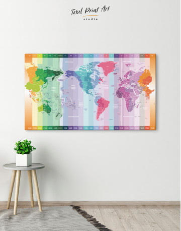 Multicolor Push Pin World Map with Time Zones Canvas Wall Art - image 8