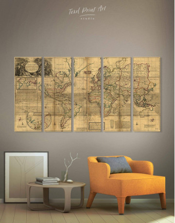5 Panels Old World Antique Map Canvas Wall Art