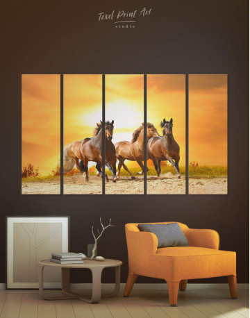 5 Pieces Running Wild Horses Canvas Wall Art