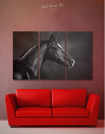 3 Panels Horse Black Stallion Canvas Wall Art