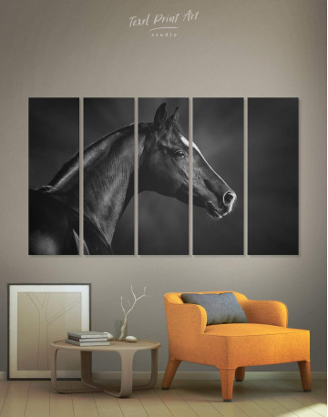 5 Panels Horse Black Stallion Canvas Wall Art