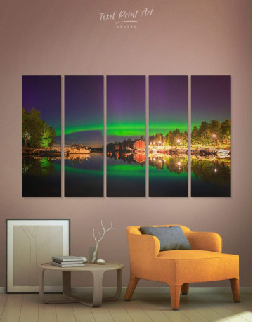 5 Panels The Northern Lights Canvas Wall Art