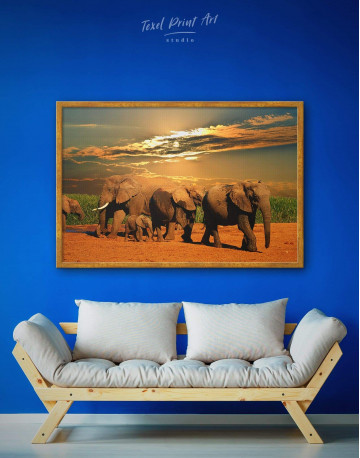 Framed African Elephants Safari Canvas Wall Art - image 1