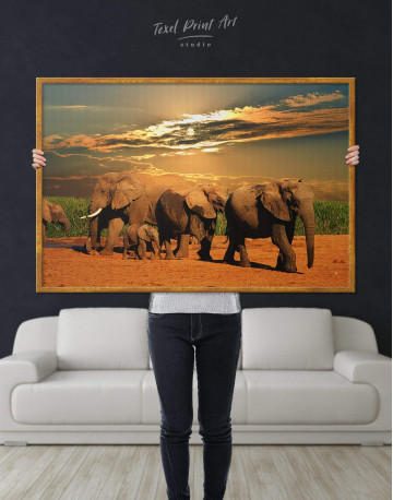 Framed African Elephants Safari Canvas Wall Art - image 2