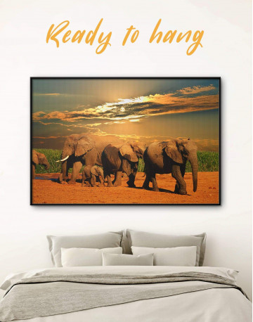 Framed African Elephants Safari Canvas Wall Art