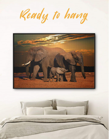 Sunset and Elephants Canvas Wall Art - image 1