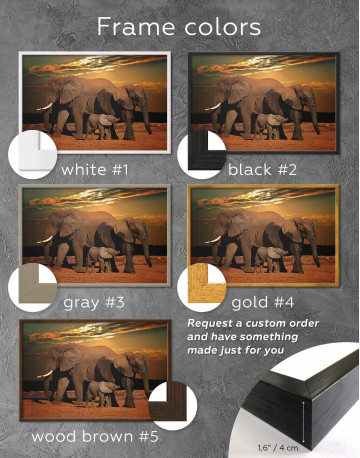 Framed Sunset and Elephants Canvas Wall Art - image 3