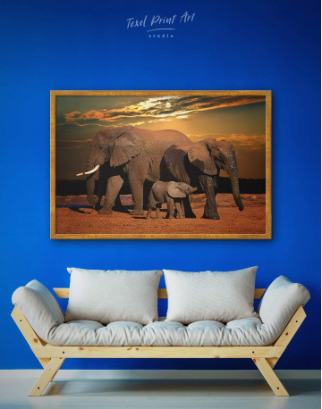 Framed Sunset and Elephants Canvas Wall Art - image 5