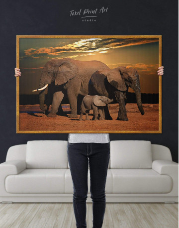 Framed Sunset and Elephants Canvas Wall Art - image 4