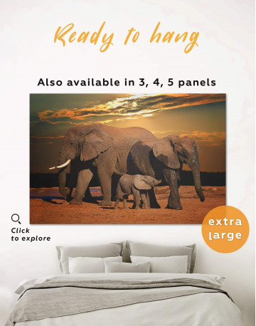 Sunset and Elephants Canvas Wall Art
