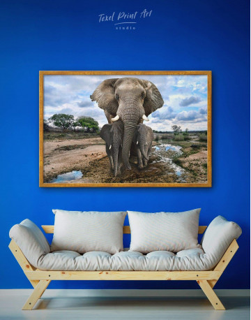 Framed Savanna with Elephants Canvas Wall Art - image 1
