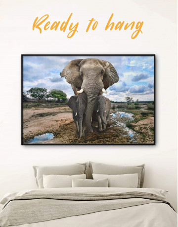 Framed Savanna with Elephants Canvas Wall Art