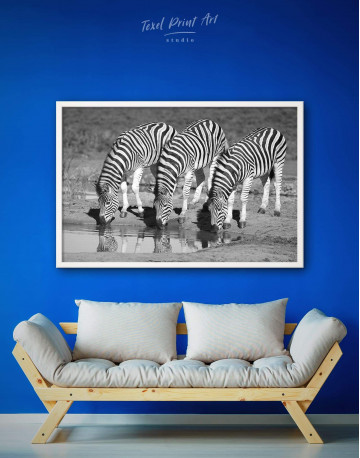 Framed Black and White Zebras Canvas Wall Art - image 1