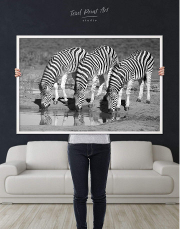 Framed Black and White Zebras Canvas Wall Art - image 2