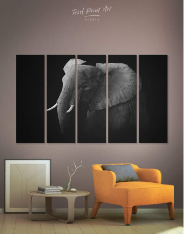 5 Panels Elephant Black and White Canvas Wall Art