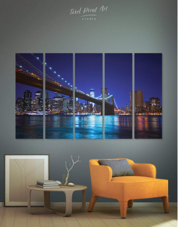 5 Pieces Night New York Brooklyn Bridge Canvas Wall Art