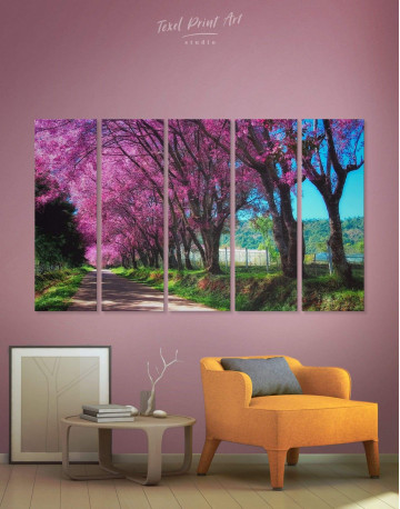 5 Pieces Japanese Cherry Blossom Trees Canvas Wall Art