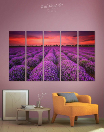 5 Panels Violet Wildflowers Canvas Wall Art