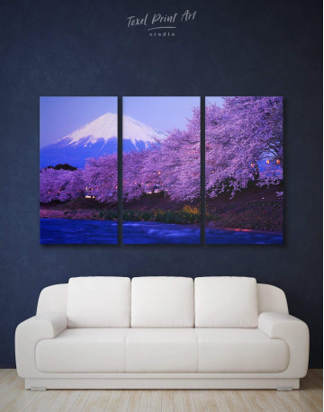 3 Panels Japanese Mount Fuji Cherry Blossom Canvas Wall Art